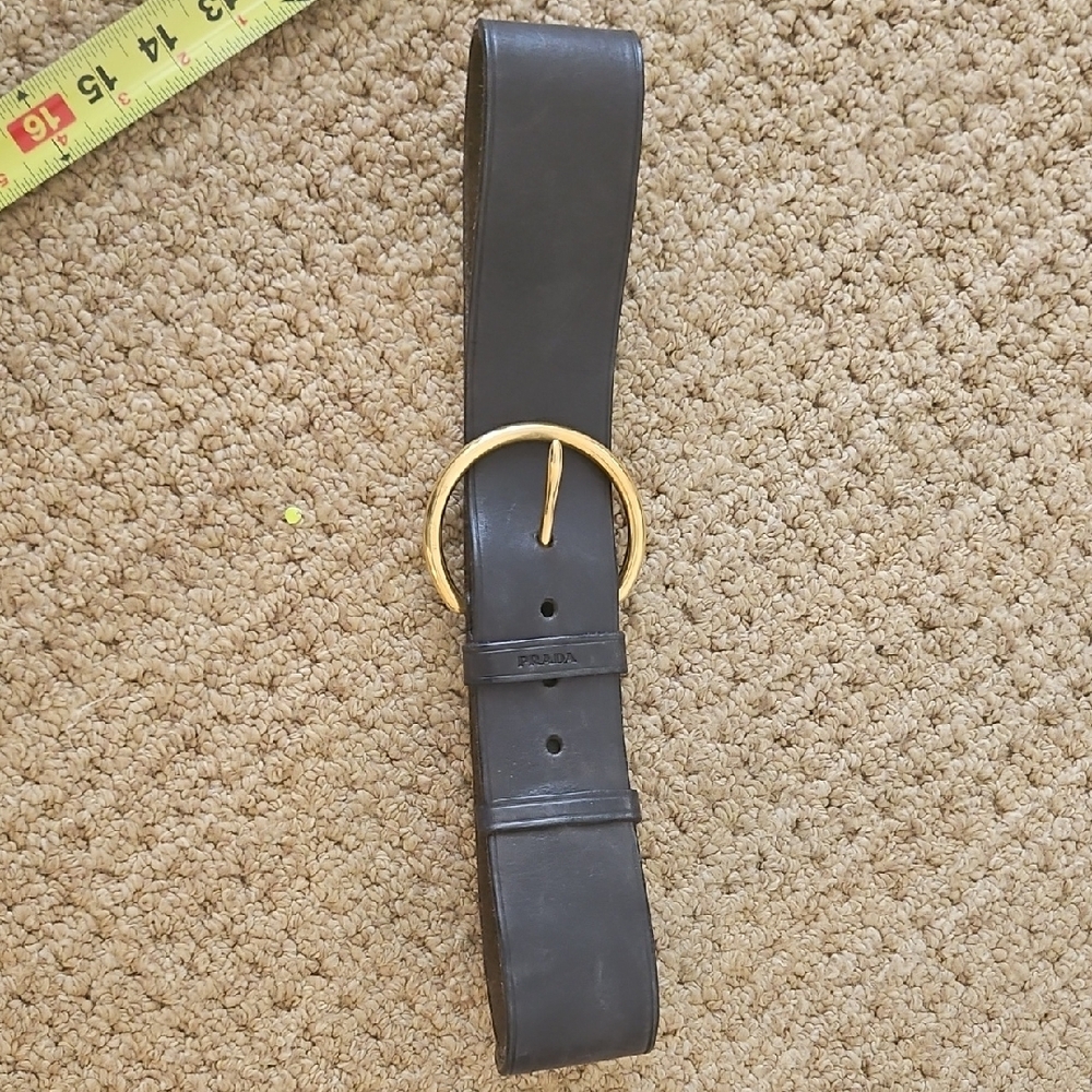 Prada Black Leather Belt with Gold Circular Buckle Thick Leather. - Picture 7 of 7